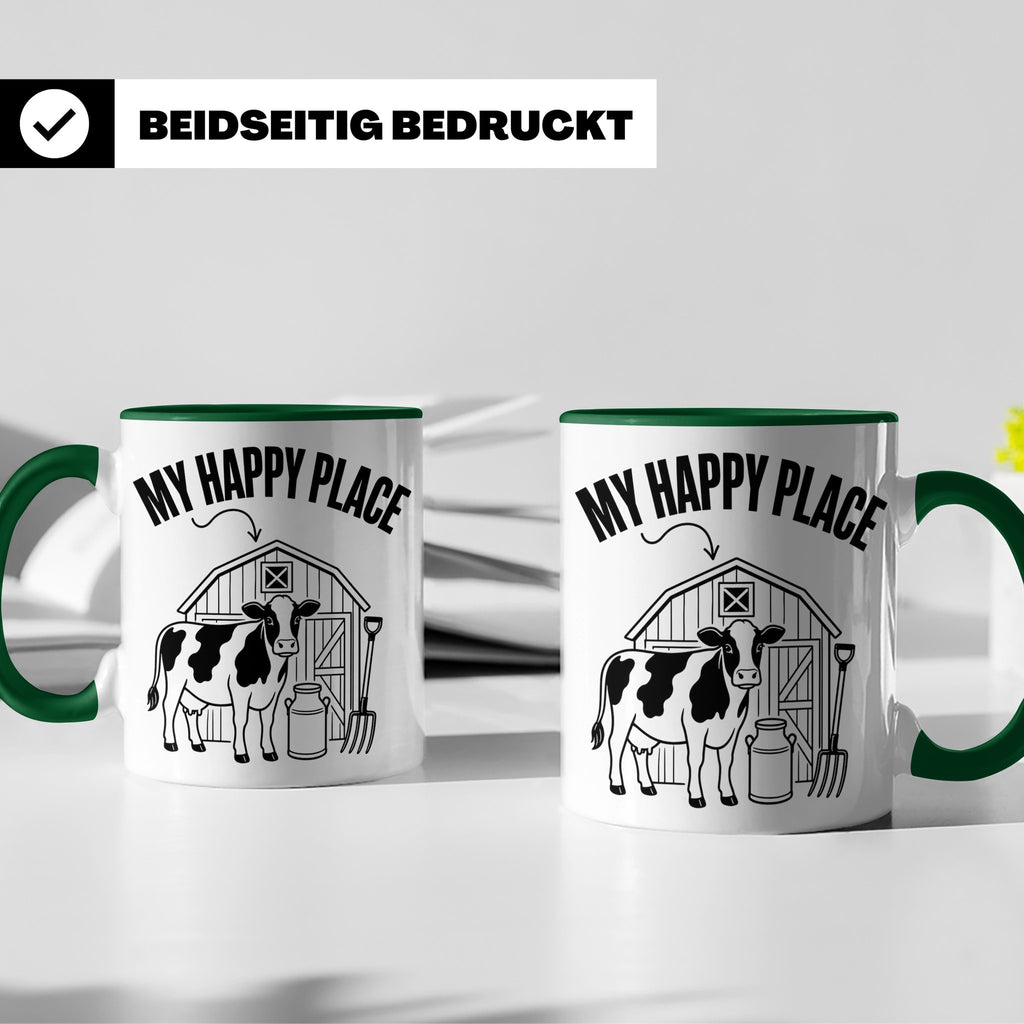 Kuh Tasse My Happy Place Spruch I Bauernhof Motiv für Landwi – Grün [farbe:grün]