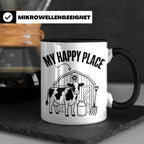 Kuh Tasse My Happy Place Spruch I Bauernhof Motiv für Landwi – Schwarz [farbe:schwarz]