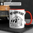Kuh Tasse My Happy Place Spruch I Bauernhof Motiv für Landwi – Rot [farbe:rot]