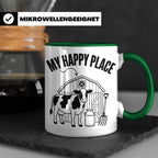 Kuh Tasse My Happy Place Spruch I Bauernhof Motiv für Landwi – Grün [farbe:grün]