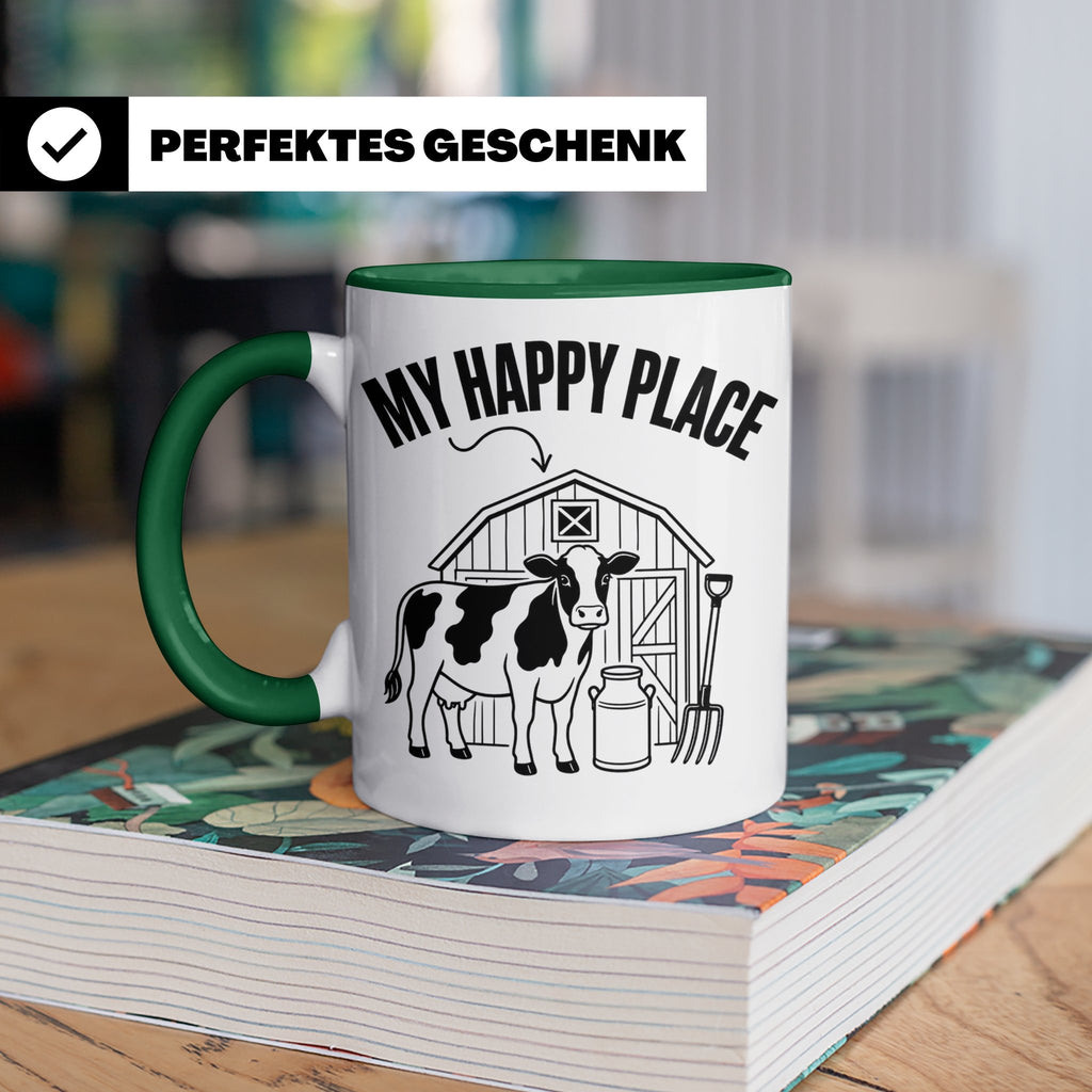 Kuh Tasse My Happy Place Spruch I Bauernhof Motiv für Landwi – Grün [farbe:grün]
