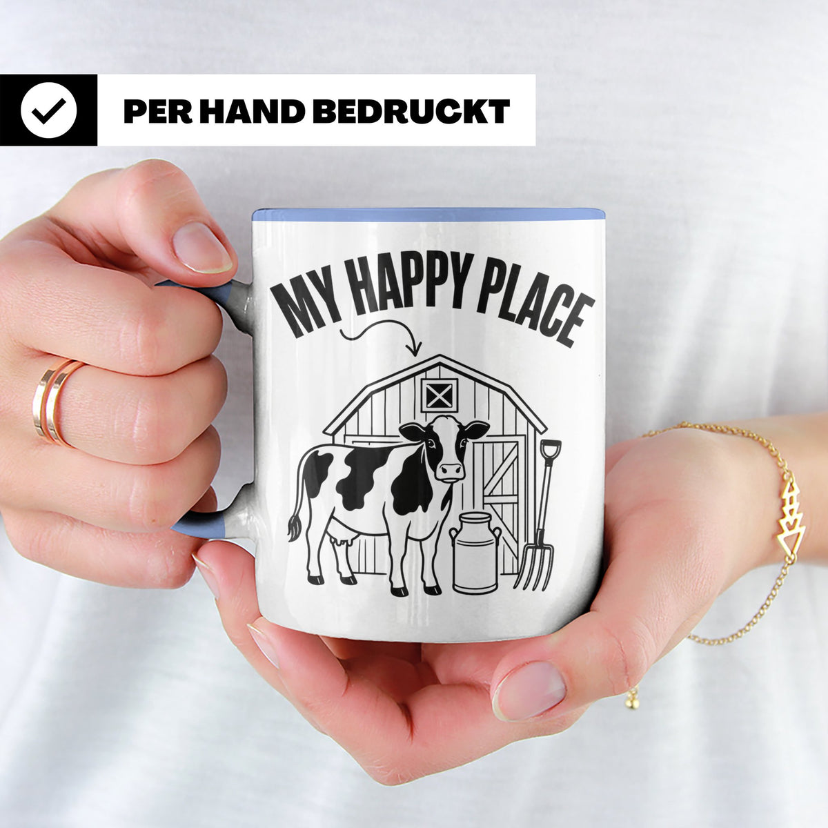 Kuh Tasse My Happy Place Spruch I Bauernhof Motiv für Landwi – Blau [farbe:blau]