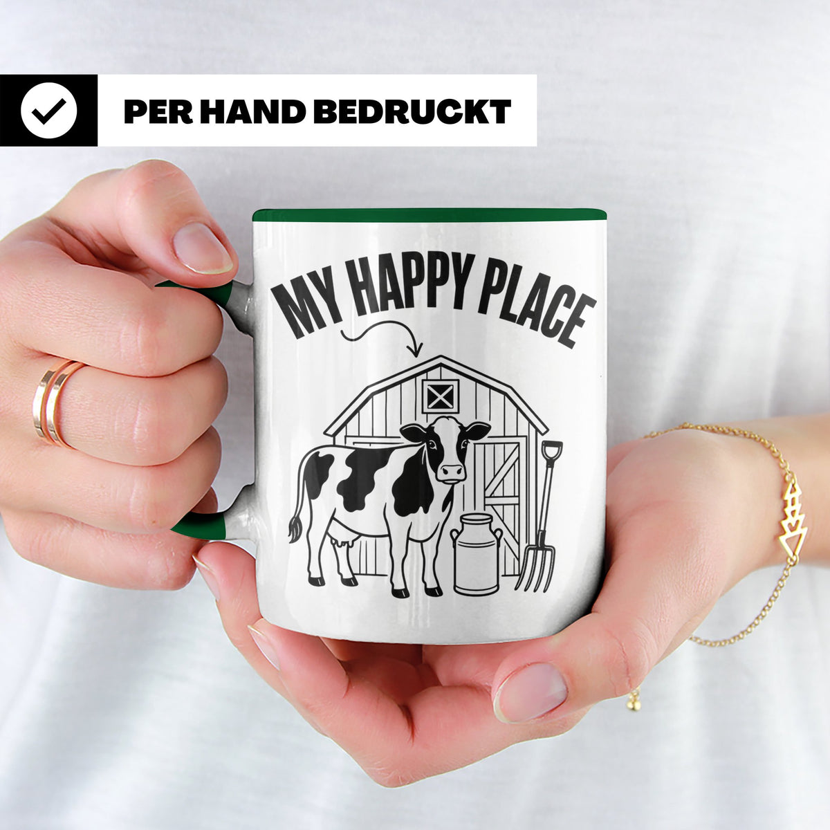 Kuh Tasse My Happy Place Spruch I Bauernhof Motiv für Landwi – Grün [farbe:grün]