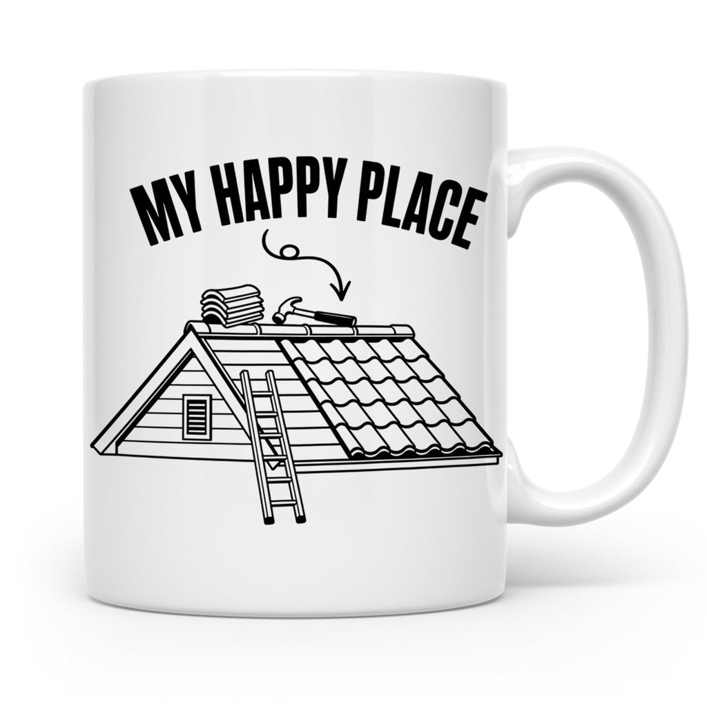 Dachdecker Tasse My Happy Place Spruch lustig Kaffeebecher G – Weiß [farbe:weiß]