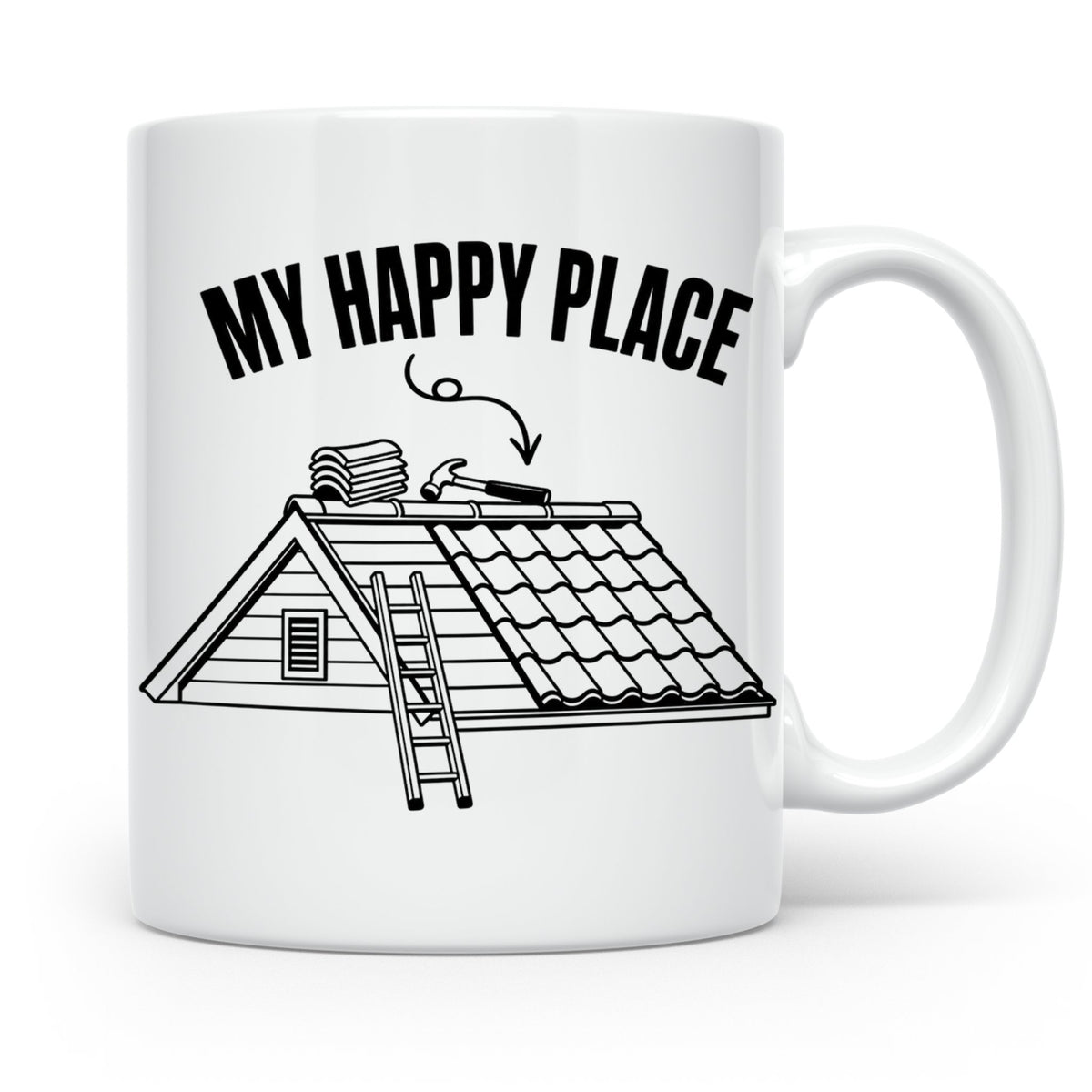 Dachdecker Tasse My Happy Place Spruch lustig Kaffeebecher G – Weiß [farbe:weiß]