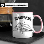 Dachdecker Tasse My Happy Place Spruch lustig Kaffeebecher G – Rosa [farbe:rosa]