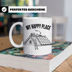 Dachdecker Tasse My Happy Place Spruch lustig Kaffeebecher G – Weiß [farbe:weiß]