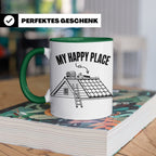 Dachdecker Tasse My Happy Place Spruch lustig Kaffeebecher G – Grün [farbe:grün]