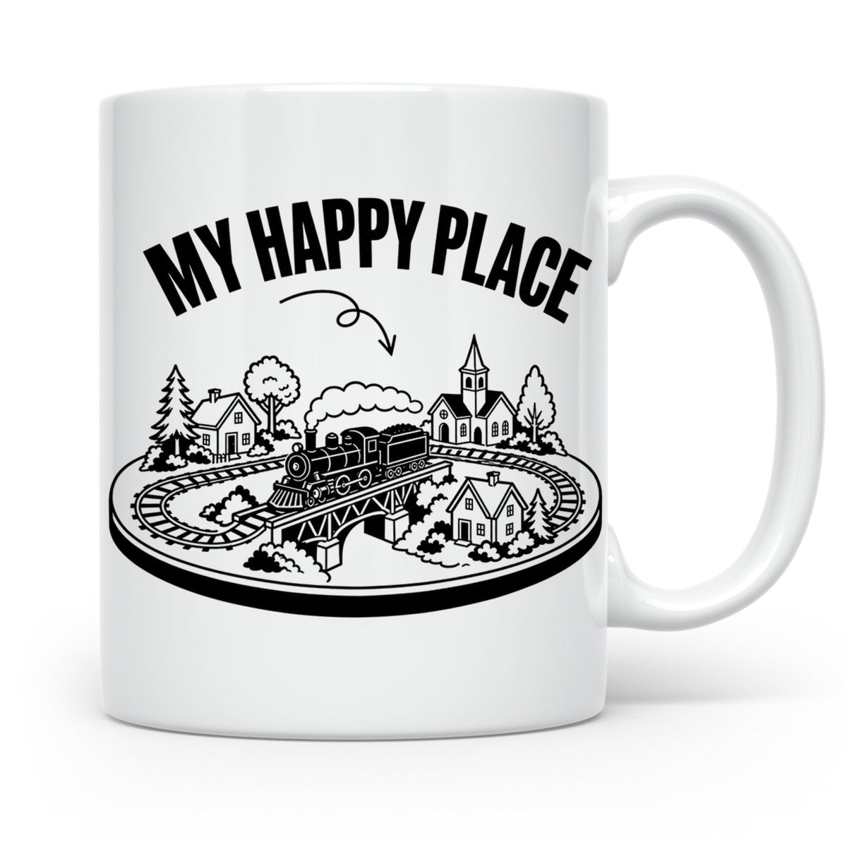 Modelleisenbahn Tasse My Happy Place Spruch für Modellbahner – Weiß [farbe:weiß]