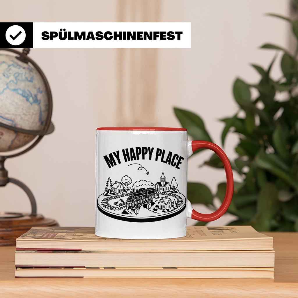 Modelleisenbahn Tasse My Happy Place Spruch für Modellbahner – Rot [farbe:rot]