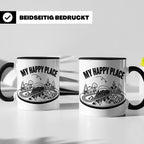 Modelleisenbahn Tasse My Happy Place Spruch für Modellbahner – Schwarz [farbe:schwarz]