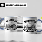 Modelleisenbahn Tasse My Happy Place Spruch für Modellbahner – Blau [farbe:blau]