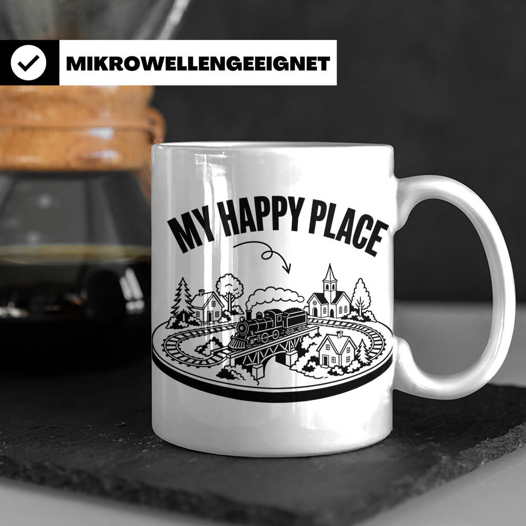 Modelleisenbahn Tasse My Happy Place Spruch für Modellbahner – Weiß [farbe:weiß]