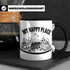 Modelleisenbahn Tasse My Happy Place Spruch für Modellbahner – Schwarz [farbe:schwarz]