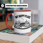 Modelleisenbahn Tasse My Happy Place Spruch für Modellbahner – Rot [farbe:rot]