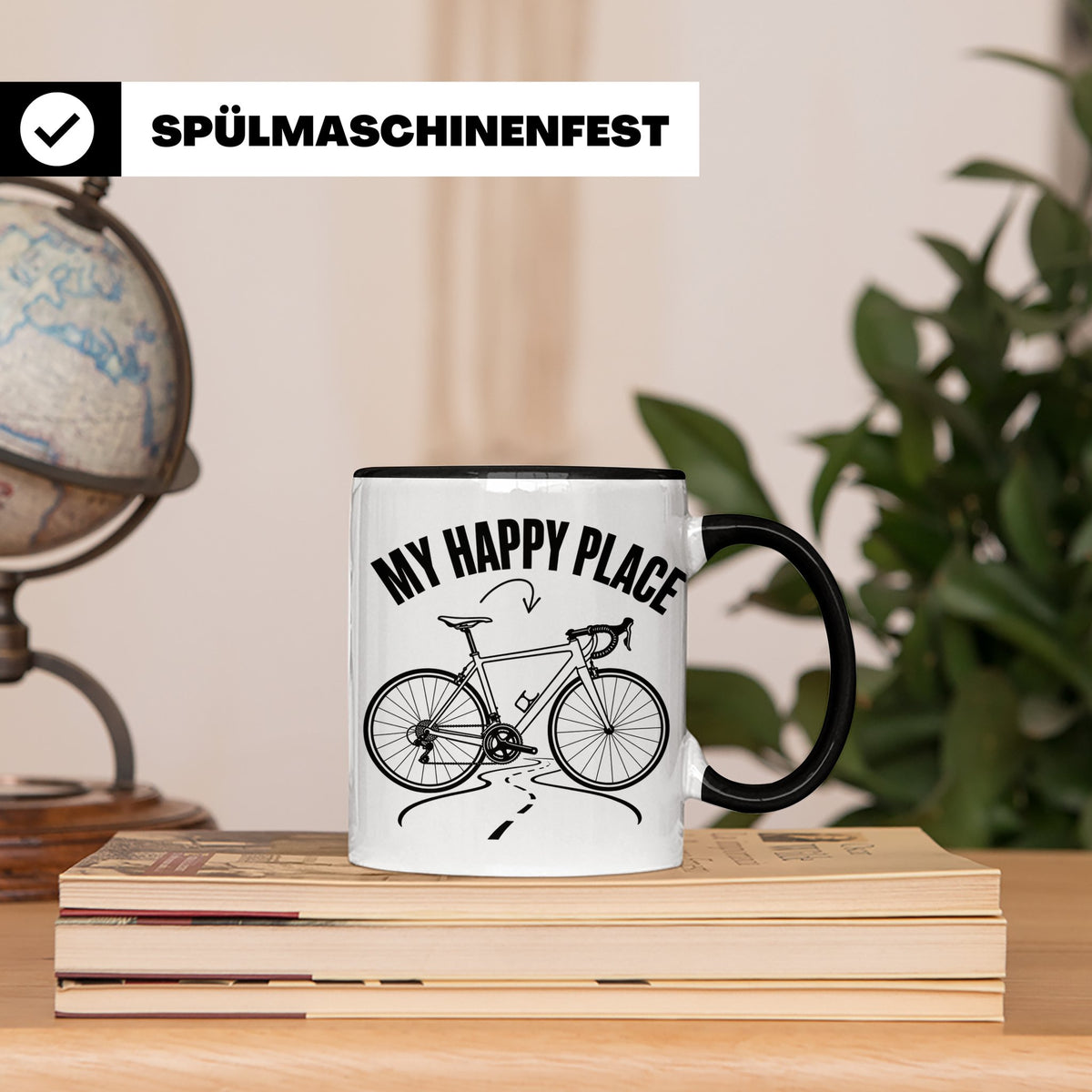 Rennrad Tasse My Happy Place Lustiger Spruch für Radfahrer & – Schwarz [farbe:schwarz]
