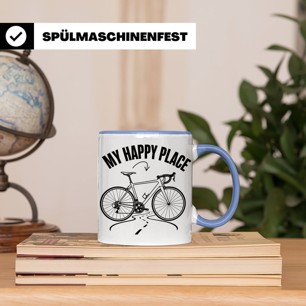 Rennrad Tasse My Happy Place Lustiger Spruch für Radfahrer & – Blau [farbe:blau]