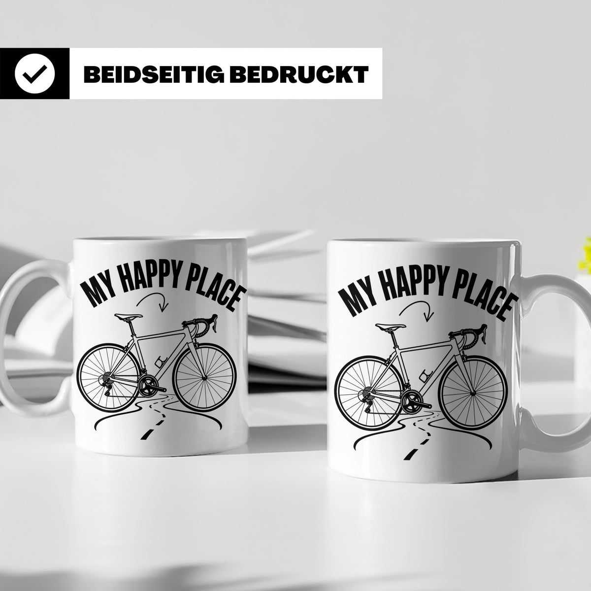 Rennrad Tasse My Happy Place Lustiger Spruch für Radfahrer & – Weiß [farbe:weiß]