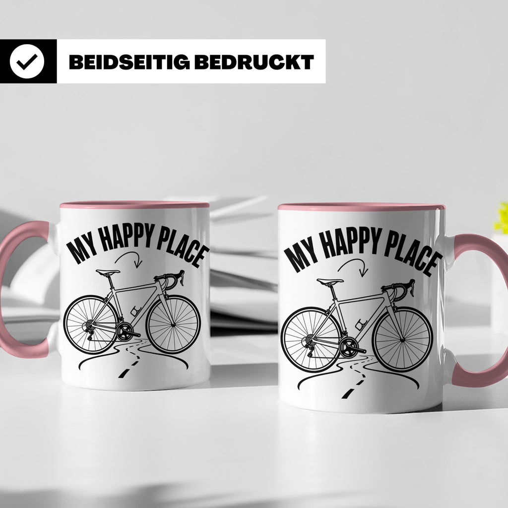 Rennrad Tasse My Happy Place Lustiger Spruch für Radfahrer & – Rosa [farbe:rosa]