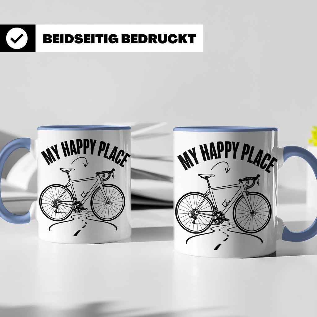 Rennrad Tasse My Happy Place Lustiger Spruch für Radfahrer & – Blau [farbe:blau]