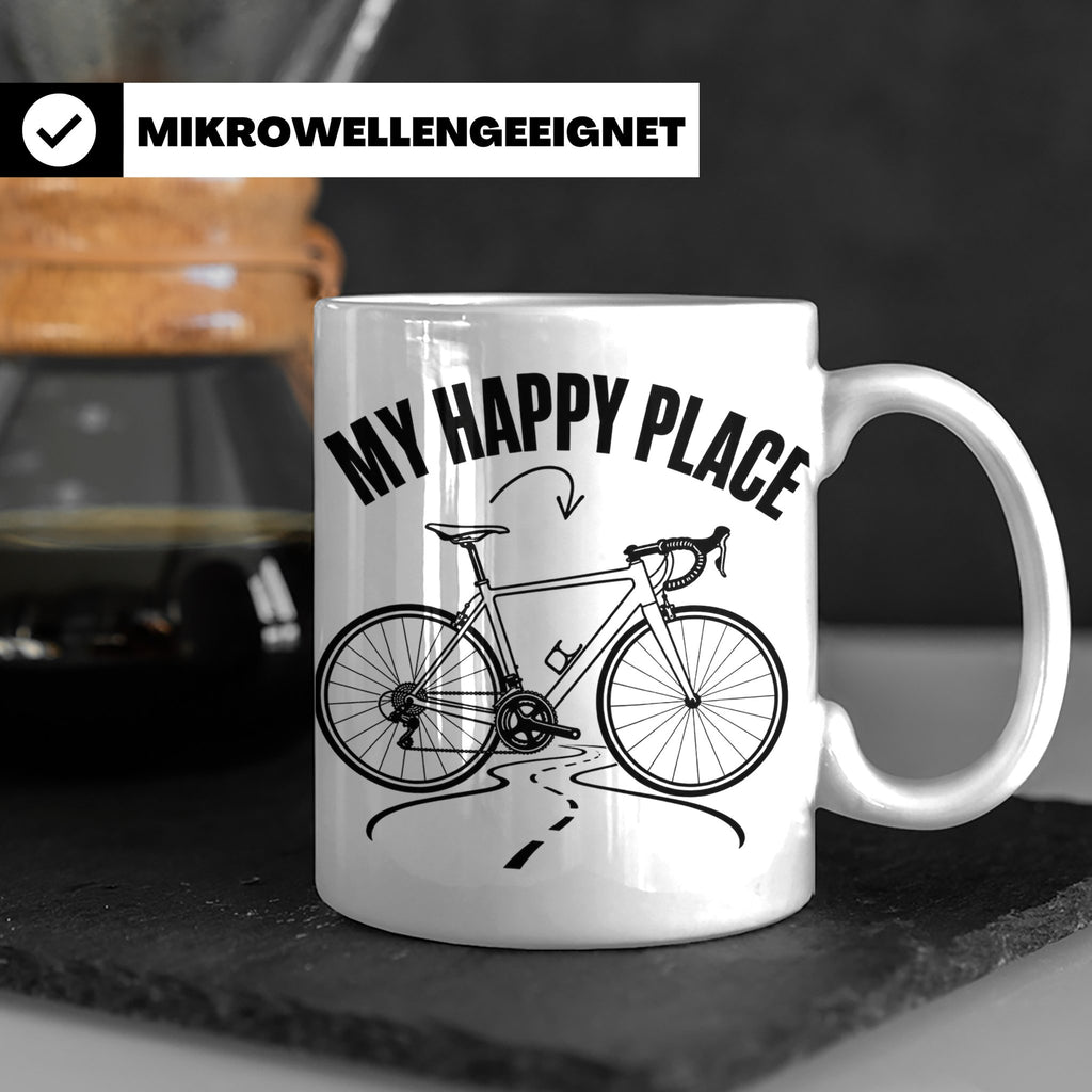 Rennrad Tasse My Happy Place Lustiger Spruch für Radfahrer & – Weiß [farbe:weiß]