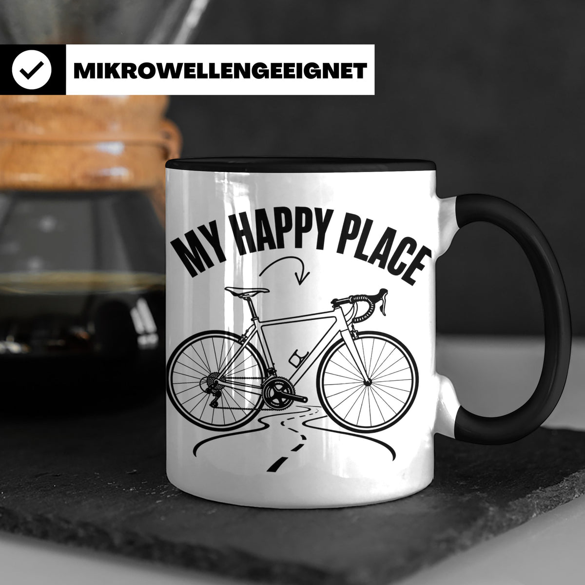 Rennrad Tasse My Happy Place Lustiger Spruch für Radfahrer & – Schwarz [farbe:schwarz]