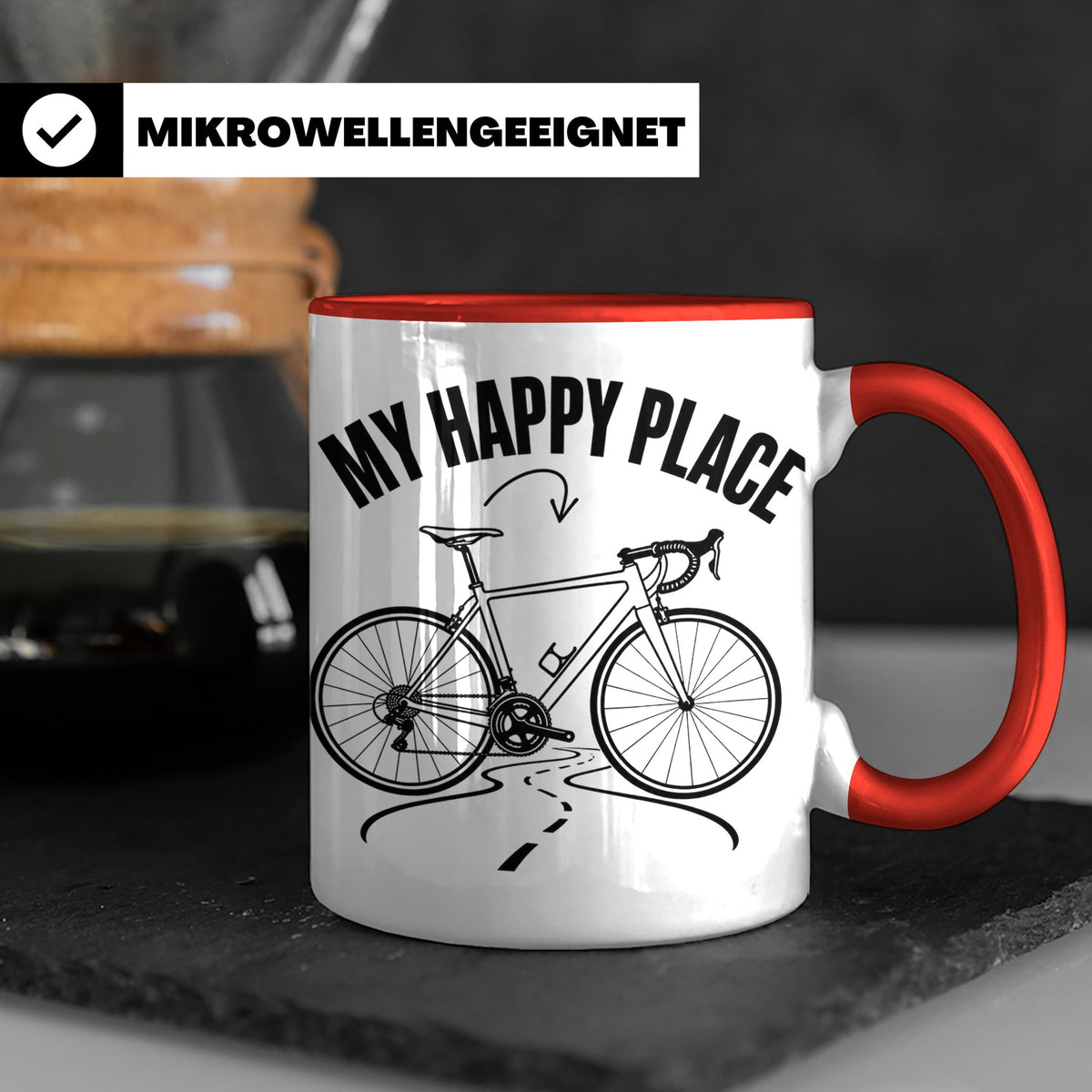 Rennrad Tasse My Happy Place Lustiger Spruch für Radfahrer & – Rot [farbe:rot]