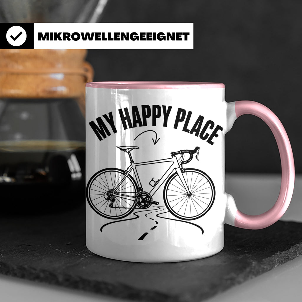 Rennrad Tasse My Happy Place Lustiger Spruch für Radfahrer & – Rosa [farbe:rosa]