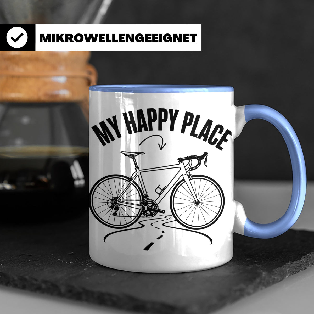 Rennrad Tasse My Happy Place Lustiger Spruch für Radfahrer & – Blau [farbe:blau]