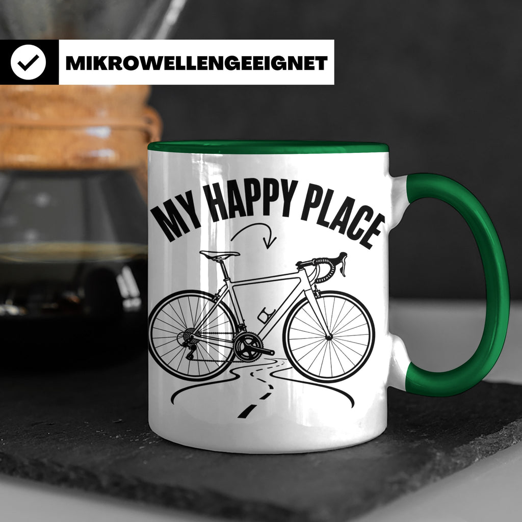 Rennrad Tasse My Happy Place Lustiger Spruch für Radfahrer & – Grün [farbe:grün]
