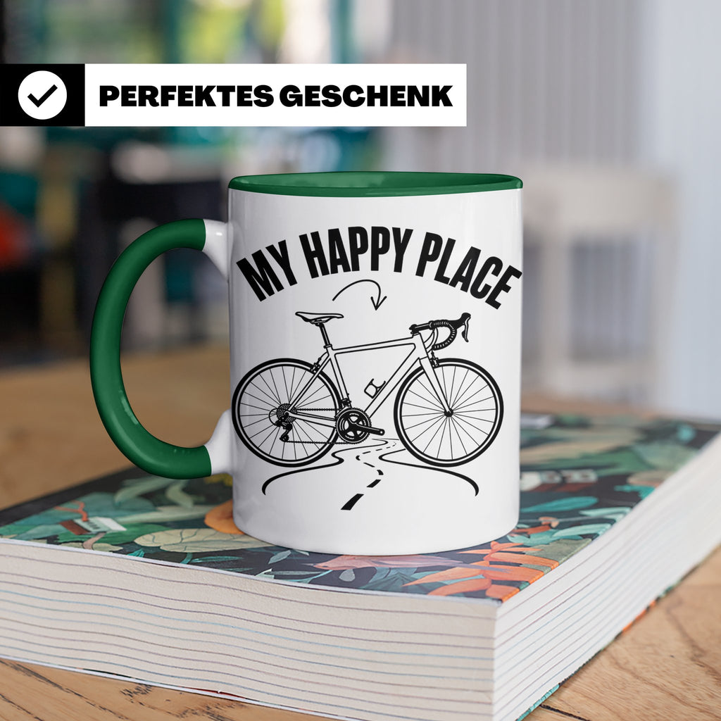 Rennrad Tasse My Happy Place Lustiger Spruch für Radfahrer & – Grün [farbe:grün]