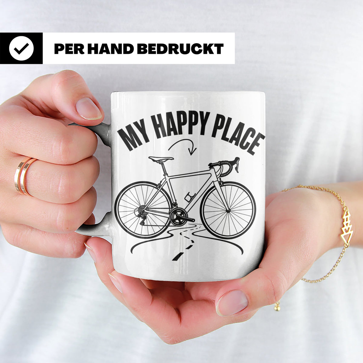 Rennrad Tasse My Happy Place Lustiger Spruch für Radfahrer & – Weiß [farbe:weiß]