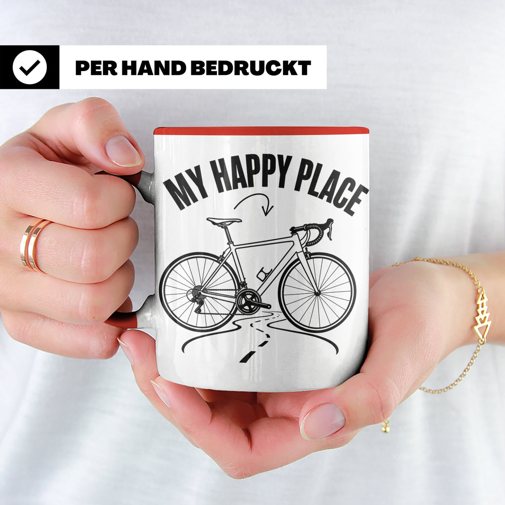 Rennrad Tasse My Happy Place Lustiger Spruch für Radfahrer & – Rot [farbe:rot]