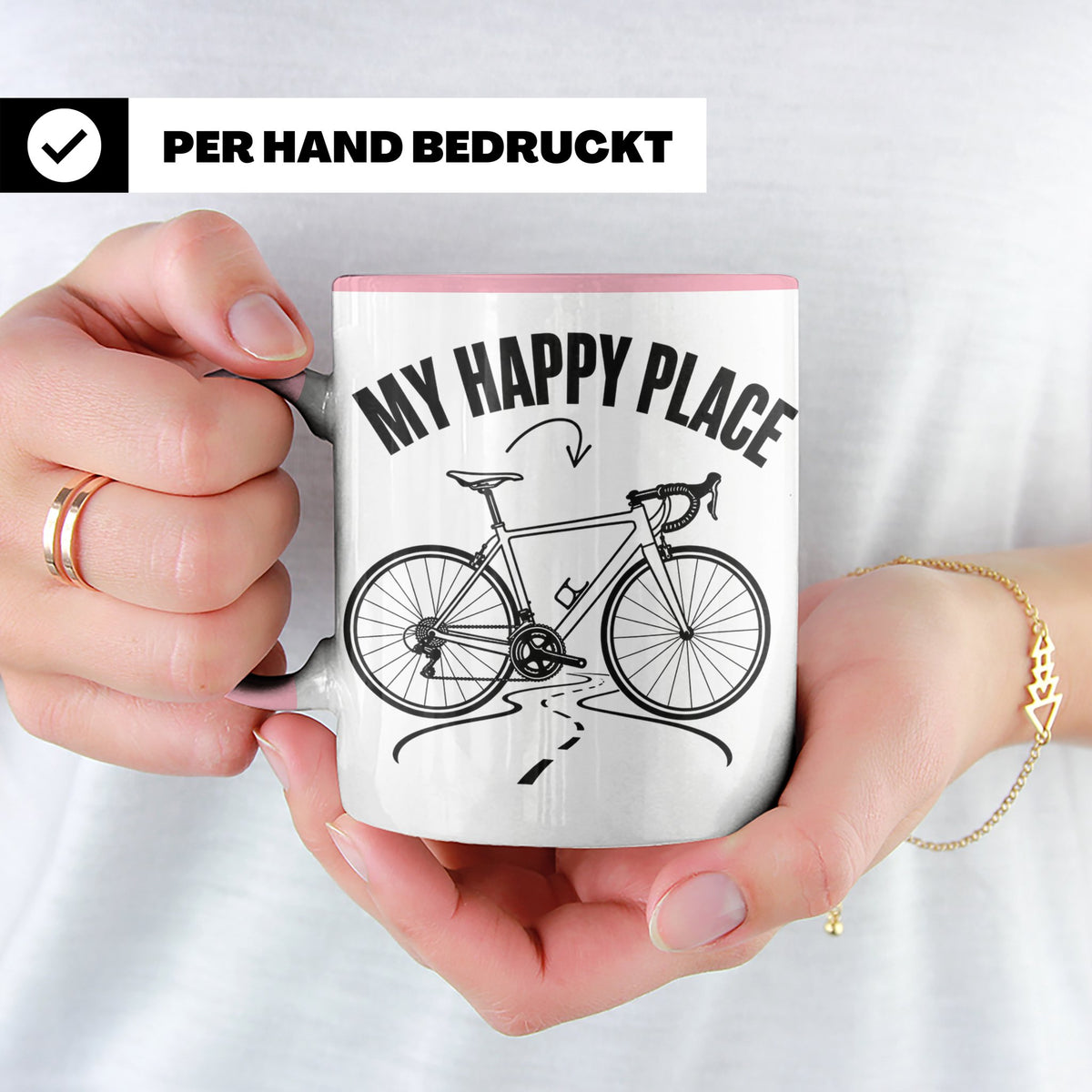 Rennrad Tasse My Happy Place Lustiger Spruch für Radfahrer & – Rosa [farbe:rosa]