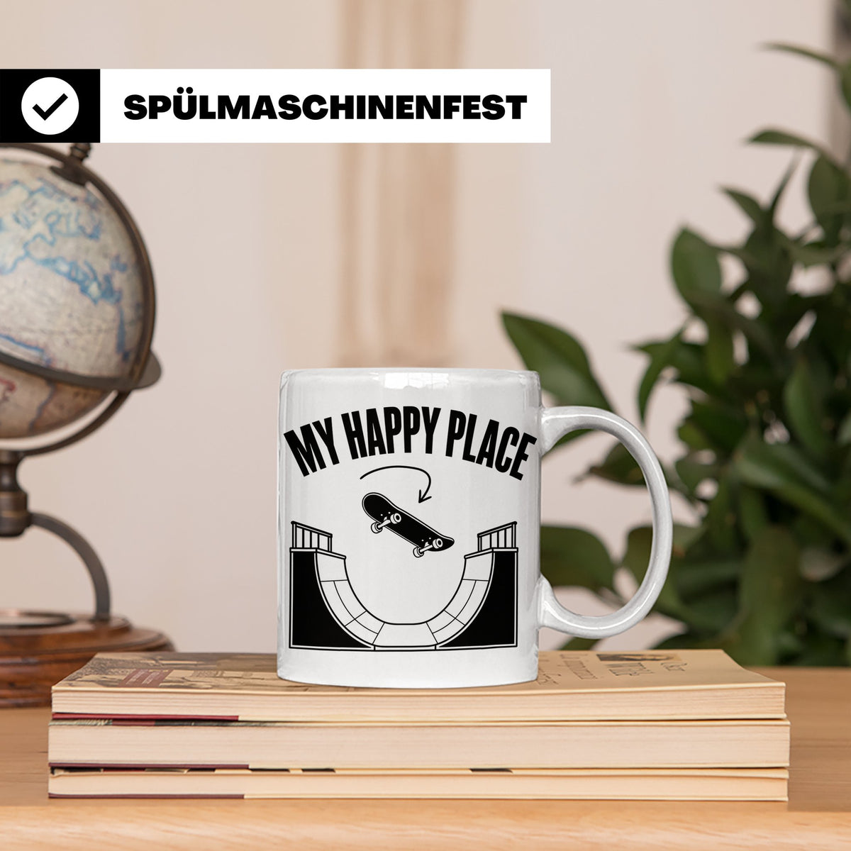 Skateboard Tasse My Happy Place Spruch Skater Geschenk für H – Weiß [farbe:weiß]