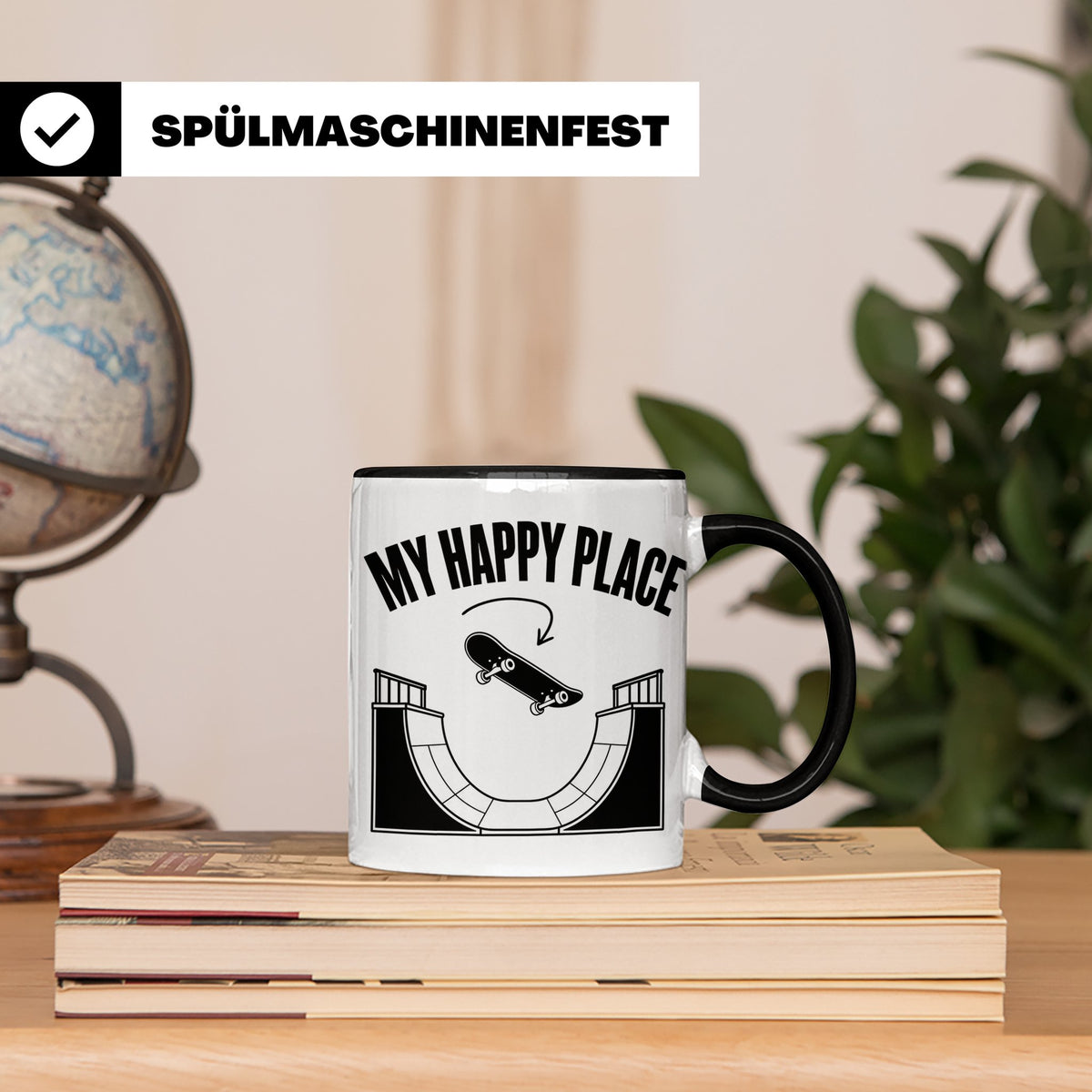 Skateboard Tasse My Happy Place Spruch Skater Geschenk für H – Schwarz [farbe:schwarz]