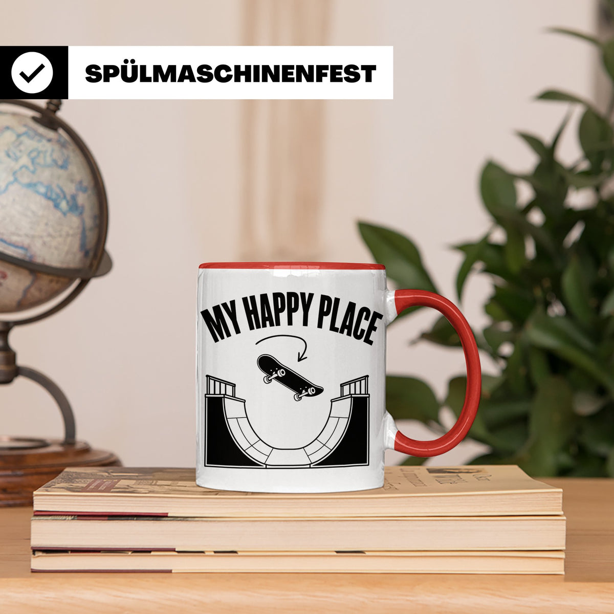 Skateboard Tasse My Happy Place Spruch Skater Geschenk für H – Rot [farbe:rot]