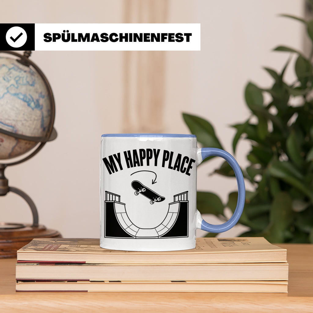 Skateboard Tasse My Happy Place Spruch Skater Geschenk für H – Blau [farbe:blau]