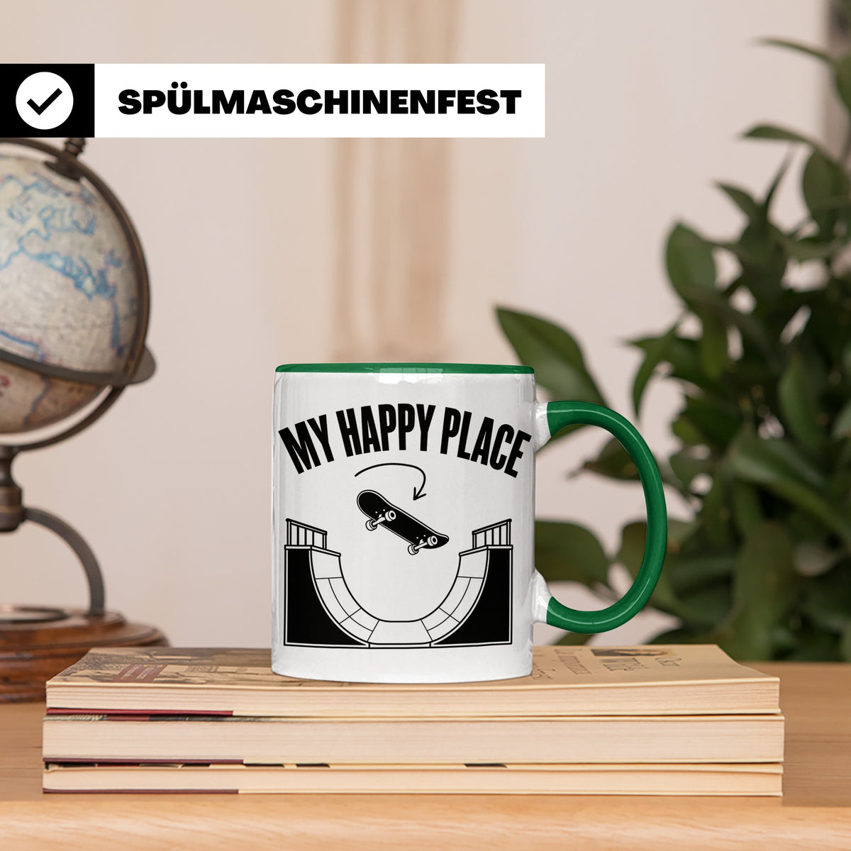 Skateboard Tasse My Happy Place Spruch Skater Geschenk für H – Grün [farbe:grün]