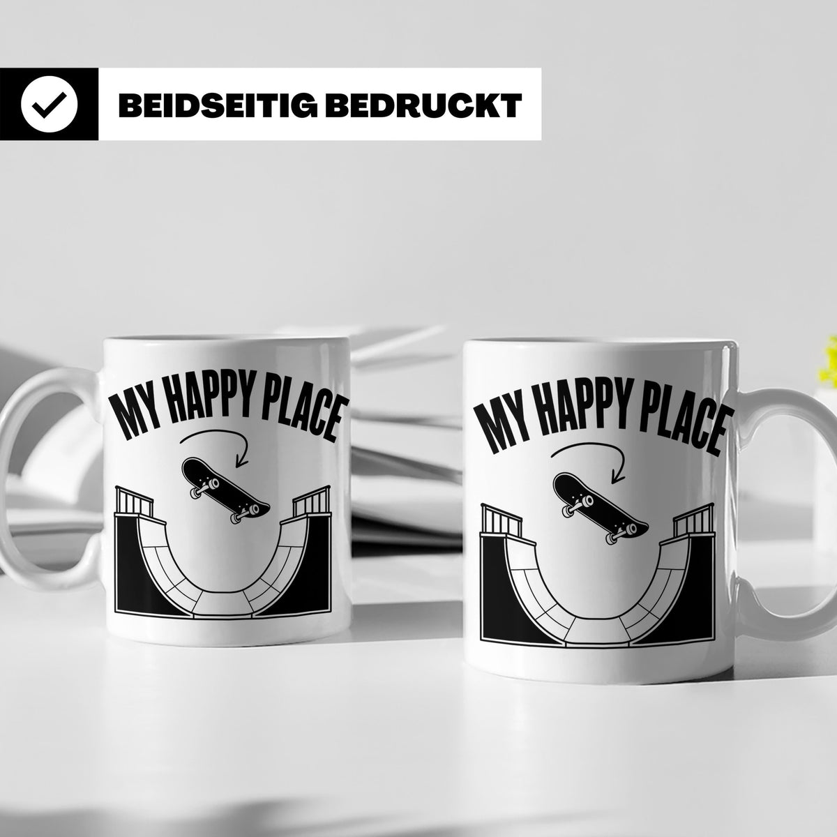 Skateboard Tasse My Happy Place Spruch Skater Geschenk für H – Weiß [farbe:weiß]