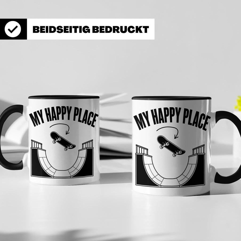 Skateboard Tasse My Happy Place Spruch Skater Geschenk für H – Schwarz [farbe:schwarz]