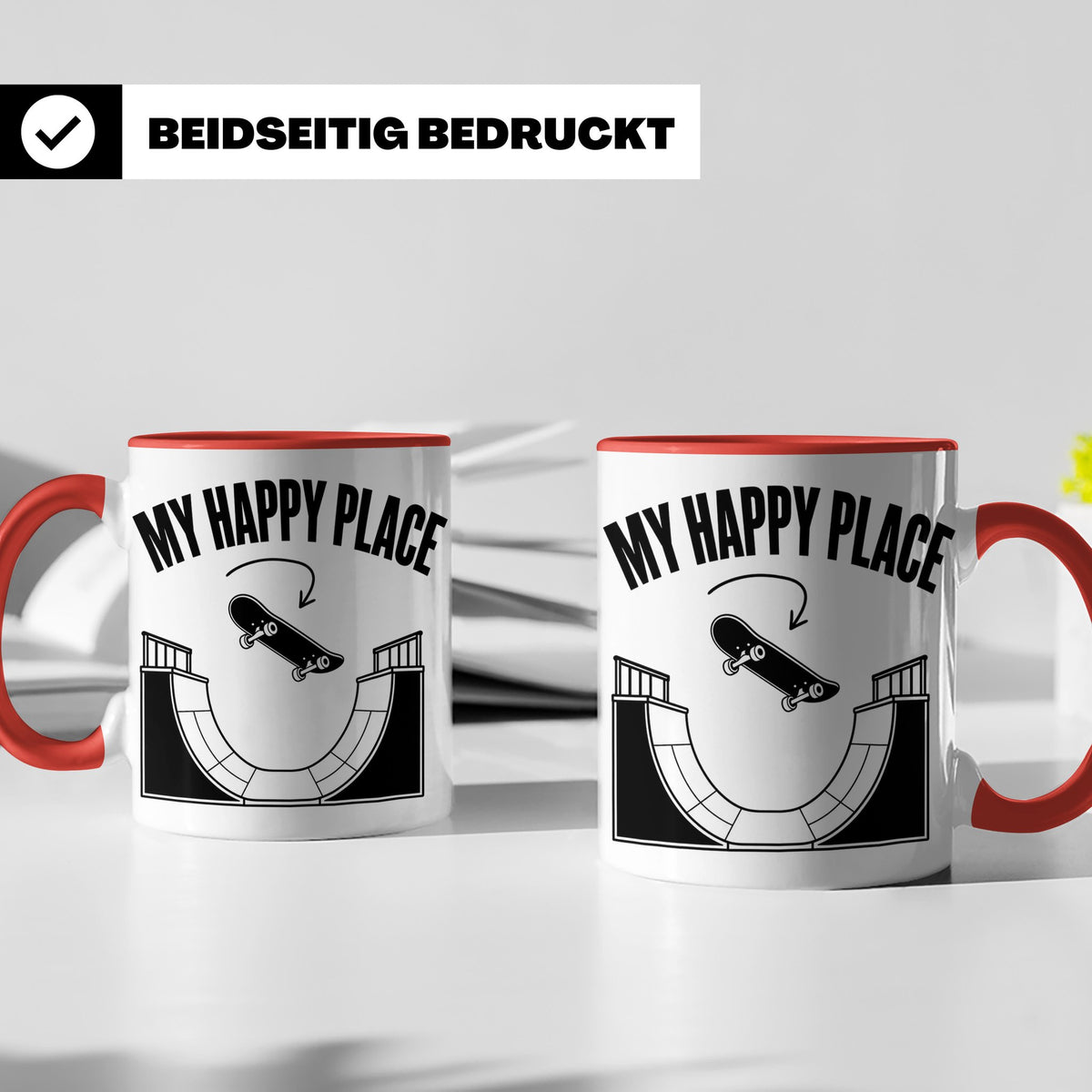 Skateboard Tasse My Happy Place Spruch Skater Geschenk für H – Rot [farbe:rot]