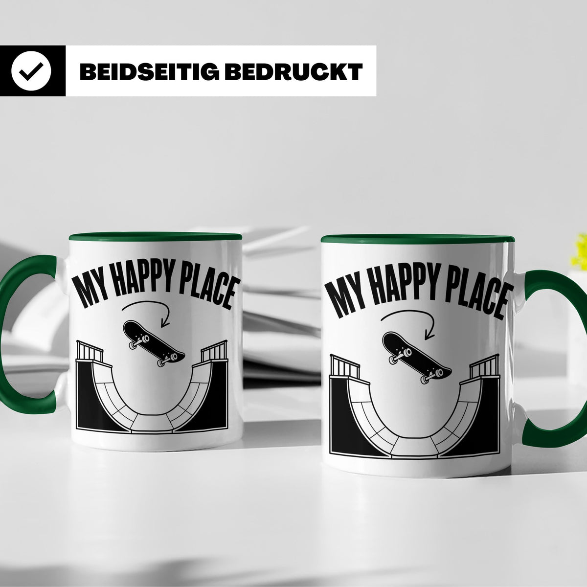 Skateboard Tasse My Happy Place Spruch Skater Geschenk für H – Grün [farbe:grün]