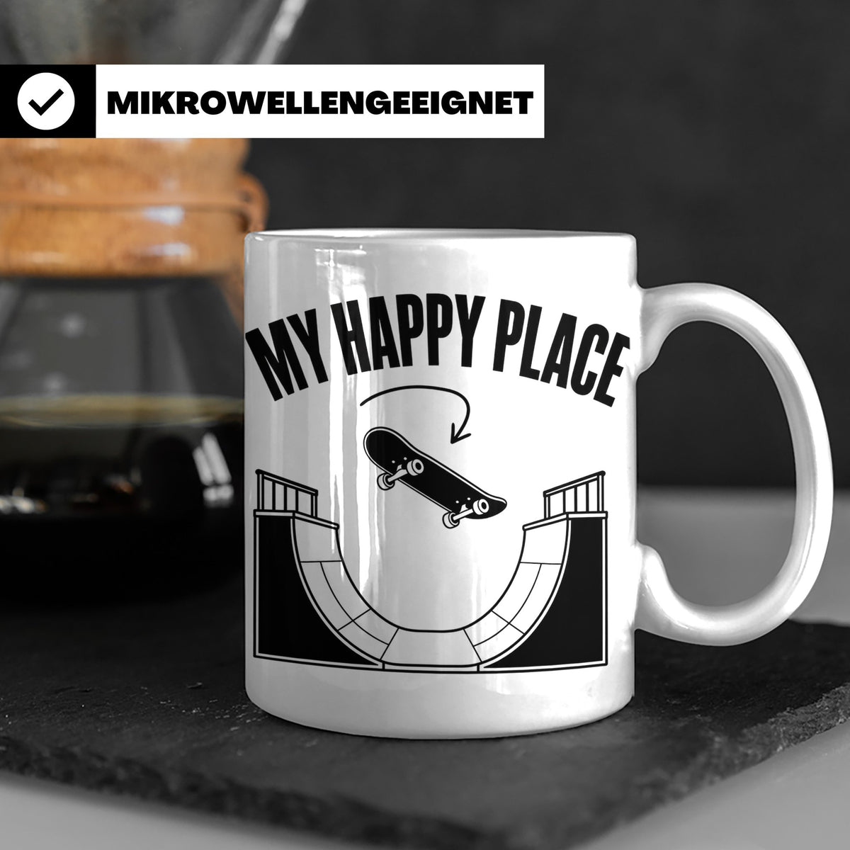 Skateboard Tasse My Happy Place Spruch Skater Geschenk für H – Weiß [farbe:weiß]