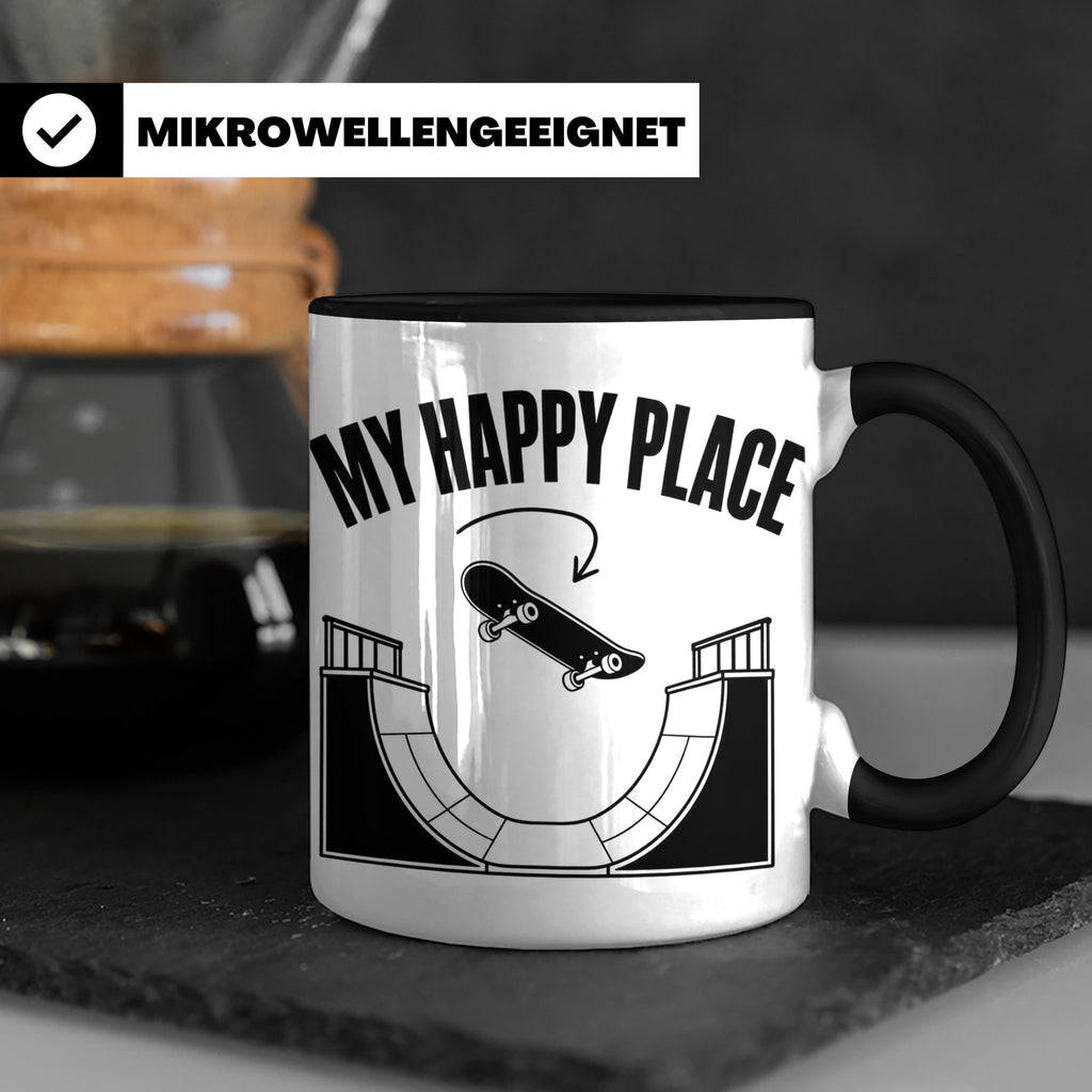 Skateboard Tasse My Happy Place Spruch Skater Geschenk für H – Schwarz [farbe:schwarz]