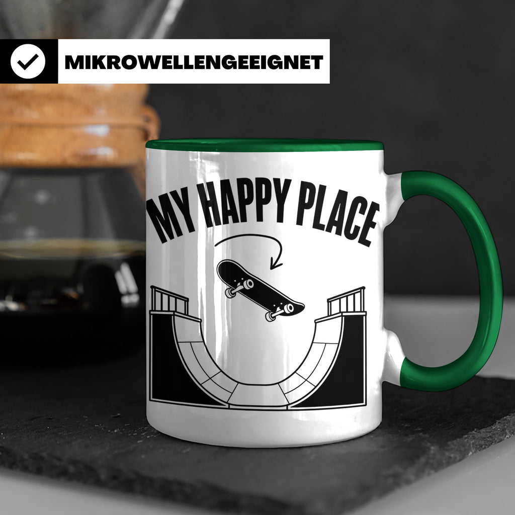 Skateboard Tasse My Happy Place Spruch Skater Geschenk für H – Grün [farbe:grün]