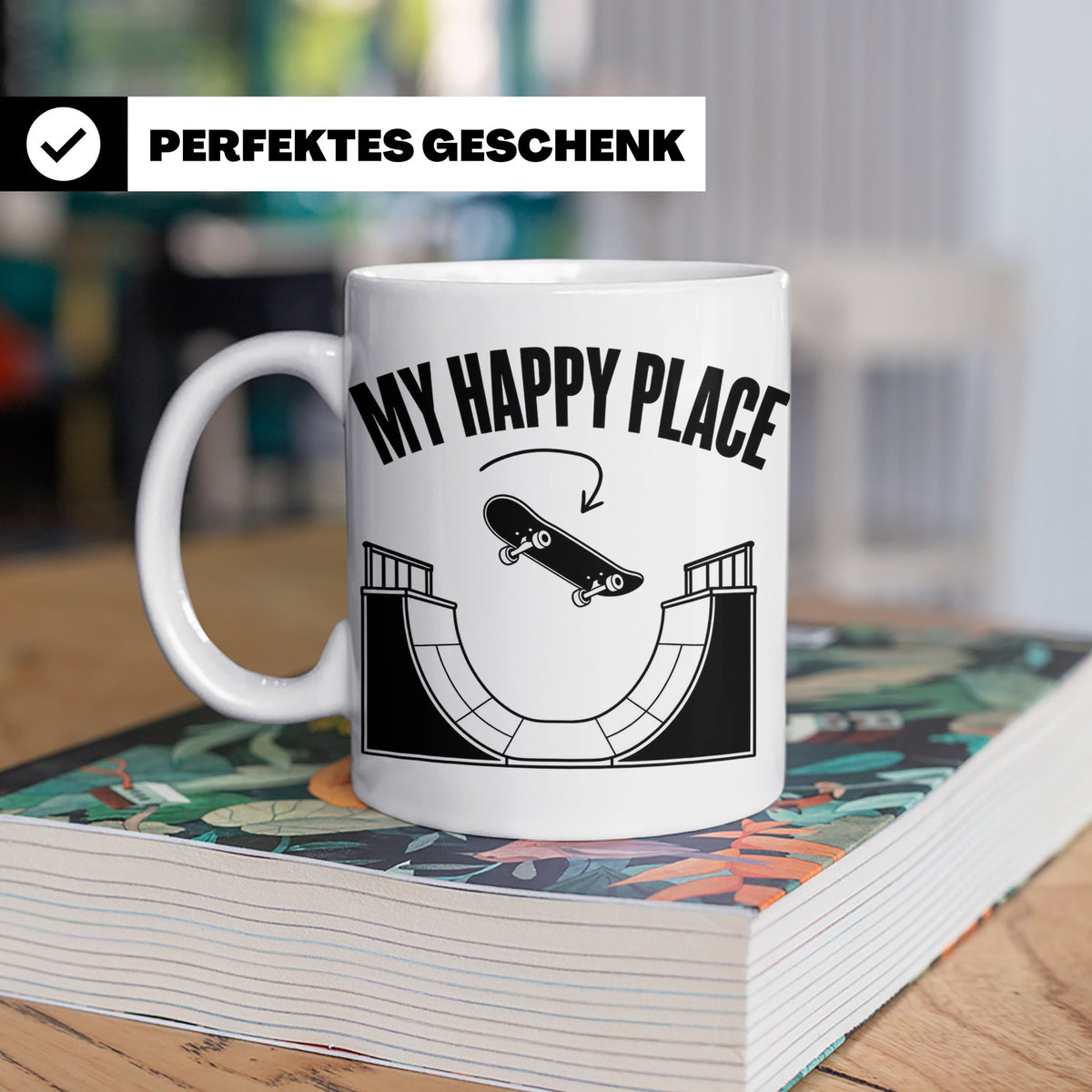 Skateboard Tasse My Happy Place Spruch Skater Geschenk für H – Weiß [farbe:weiß]