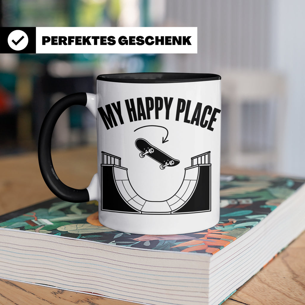 Skateboard Tasse My Happy Place Spruch Skater Geschenk für H – Schwarz [farbe:schwarz]