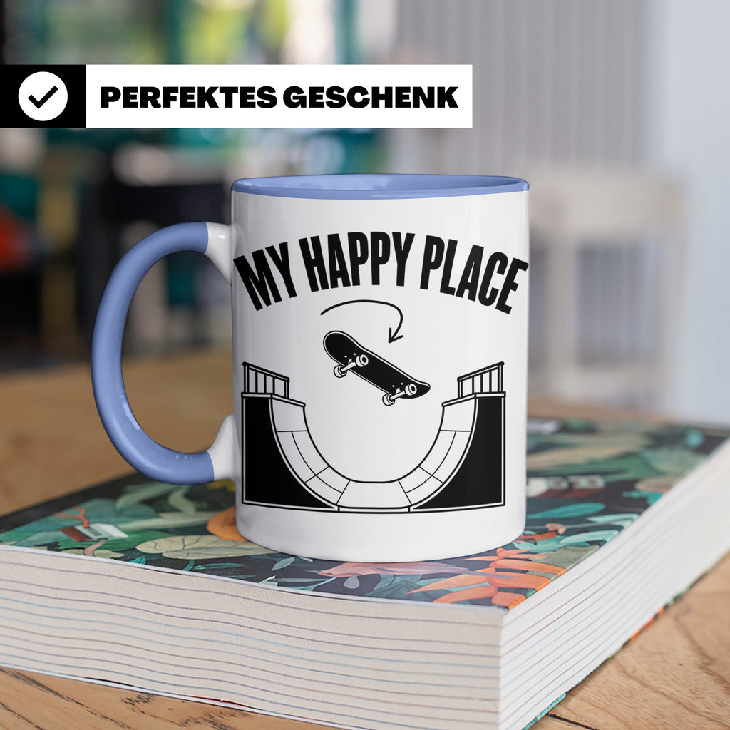 Skateboard Tasse My Happy Place Spruch Skater Geschenk für H – Blau [farbe:blau]