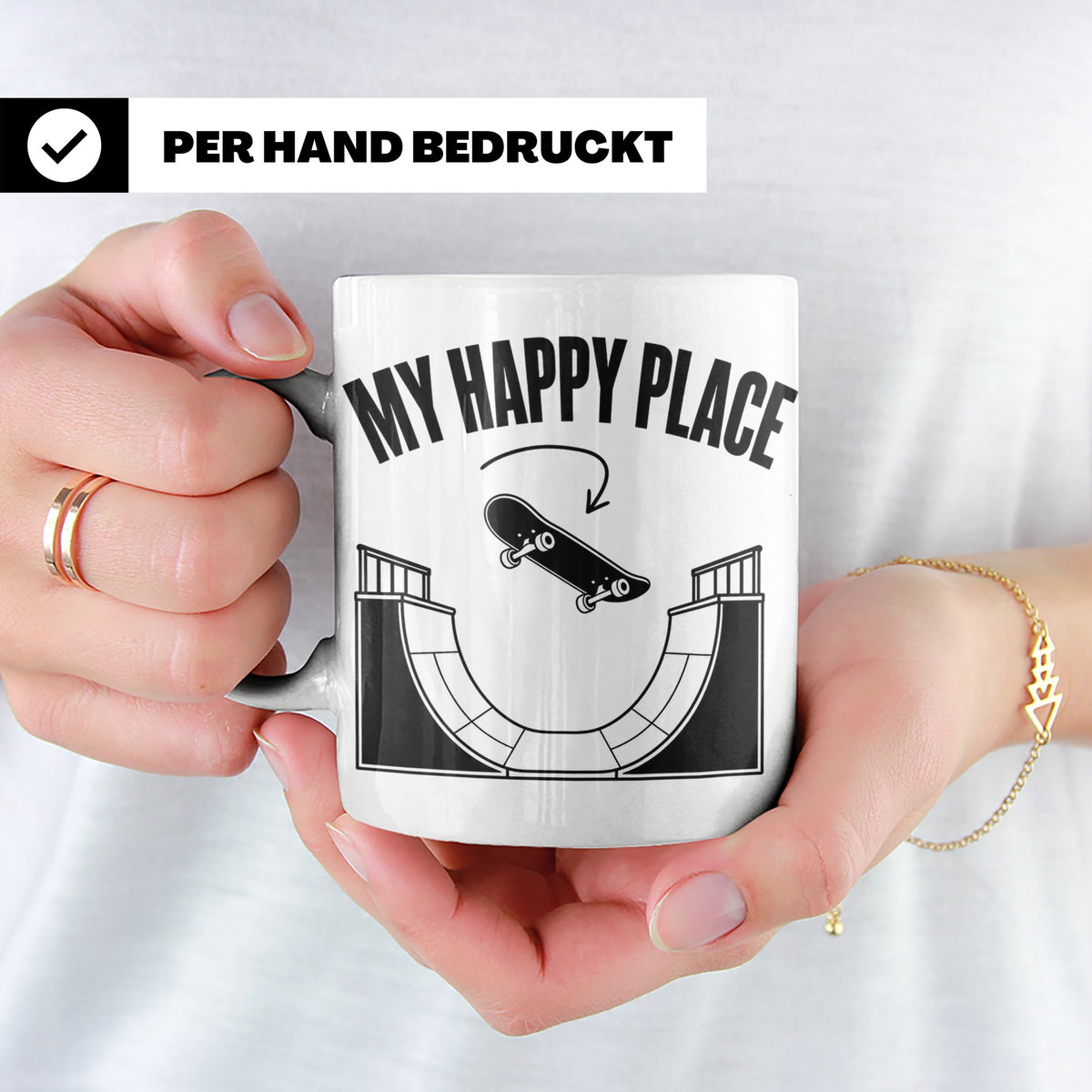 Skateboard Tasse My Happy Place Spruch Skater Geschenk für H – Weiß [farbe:weiß]